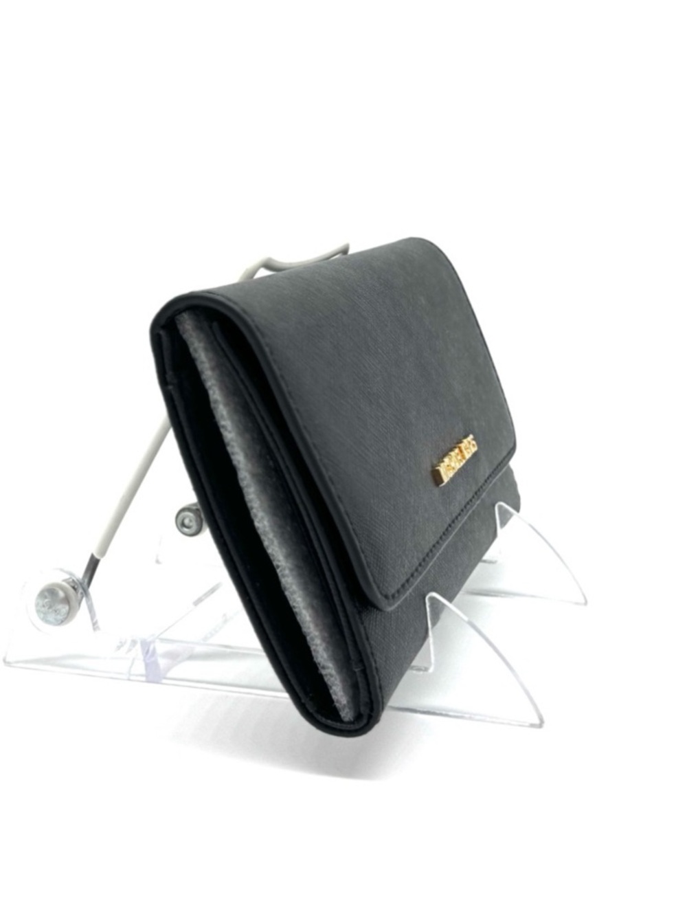 Michael Kors Large Trifold Wallet Black/Gold - Picture 3 of 7